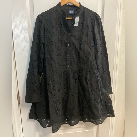 GAP Black Midi Sleeve Eyelet Dress - Picture 8 of 13